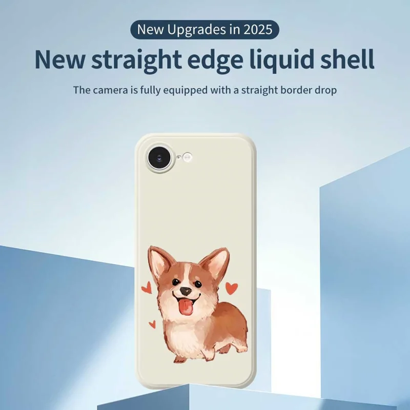 For iPhone 16e Case Cute Love Corgi Pattern Printing Straight Edge TPU Phone Back Cover - Beige