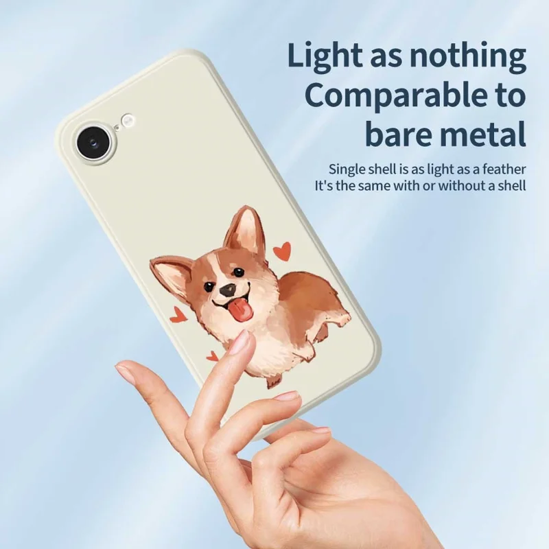 For iPhone 16e Case Cute Love Corgi Pattern Printing Straight Edge TPU Phone Back Cover - Beige