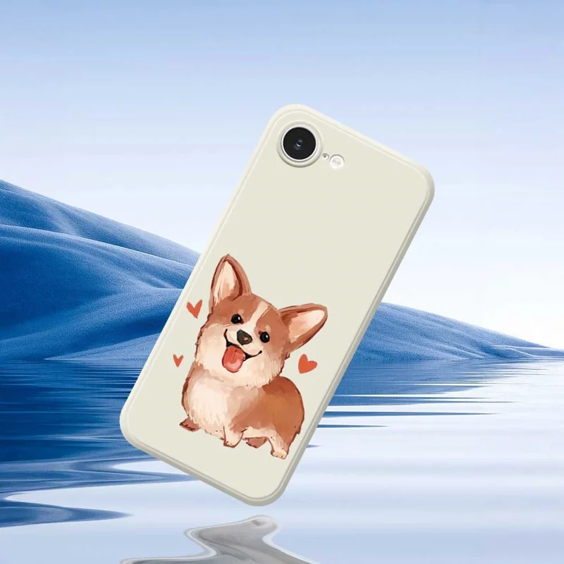 For iPhone 16e Case Cute Love Corgi Pattern Printing Straight Edge TPU Phone Back Cover - Beige