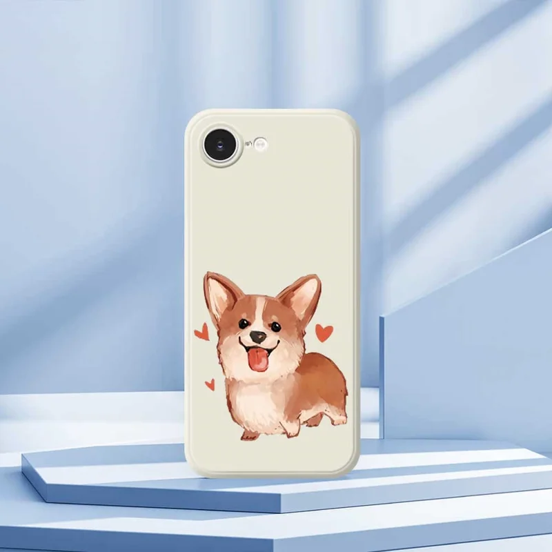 For iPhone 16e Case Cute Love Corgi Pattern Printing Straight Edge TPU Phone Back Cover - Beige