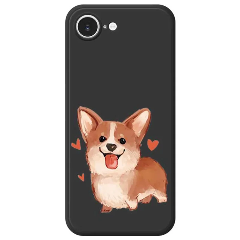 For iPhone 17e / 16e Case Cute Love Corgi Pattern Printing Straight Edge TPU Phone Back Cover - Black