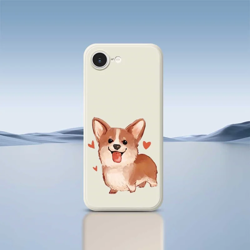 For iPhone 17e / 16e Case Cute Love Corgi Pattern Printing Straight Edge TPU Phone Back Cover - Black