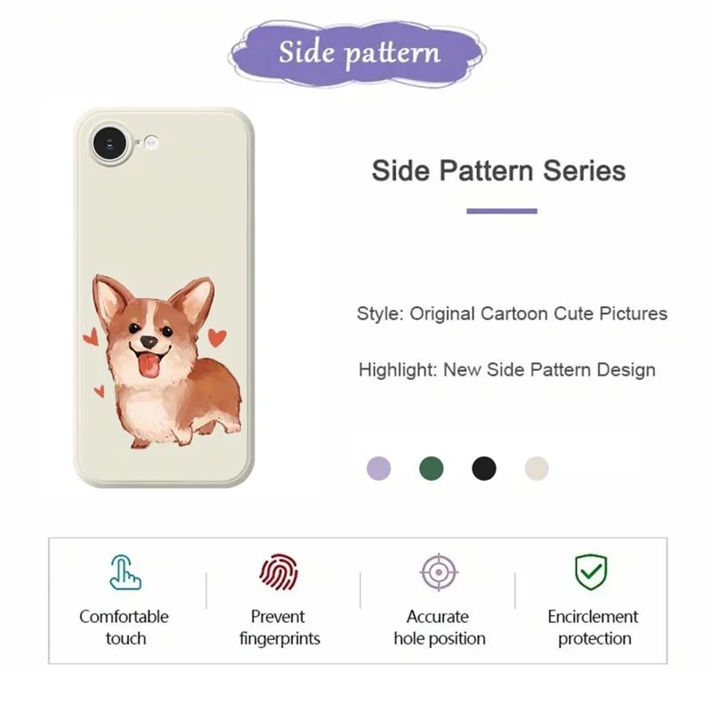 For iPhone 17e / 16e Case Cute Love Corgi Pattern Printing Straight Edge TPU Phone Back Cover - Black