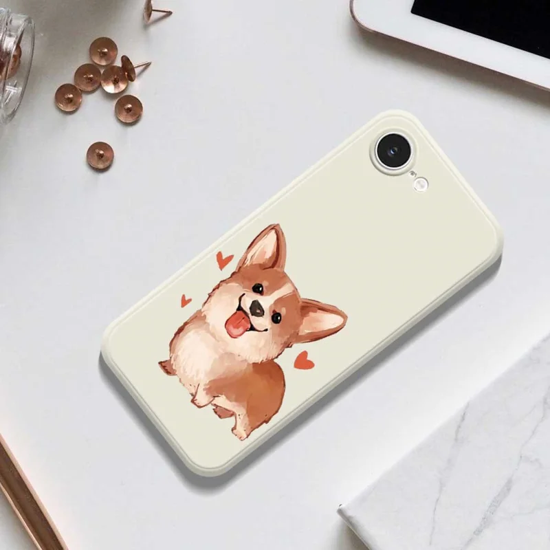 For iPhone 17e / 16e Case Cute Love Corgi Pattern Printing Straight Edge TPU Phone Back Cover - Black