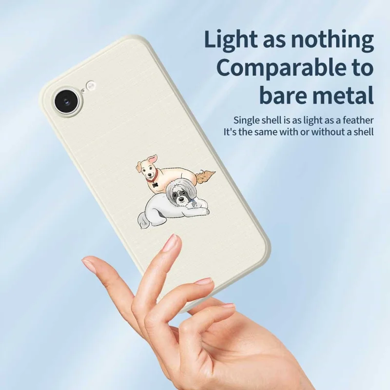 For iPhone 16e Case Two Dogs Pattern Printing Straight Edge TPU Phone Back Cover - Beige
