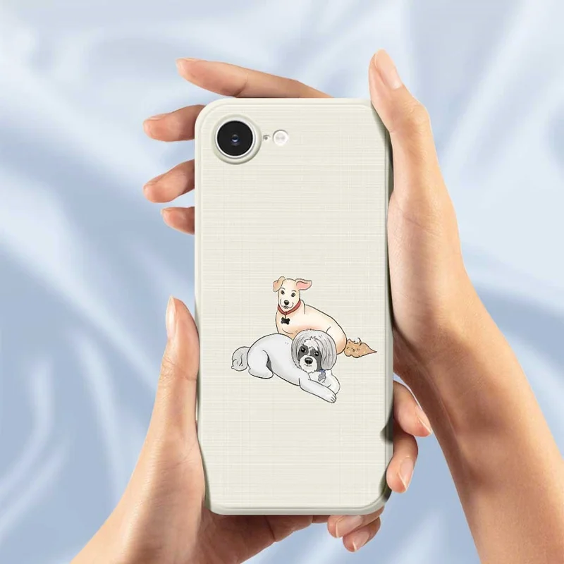 For iPhone 16e Case Two Dogs Pattern Printing Straight Edge TPU Phone Back Cover - Beige