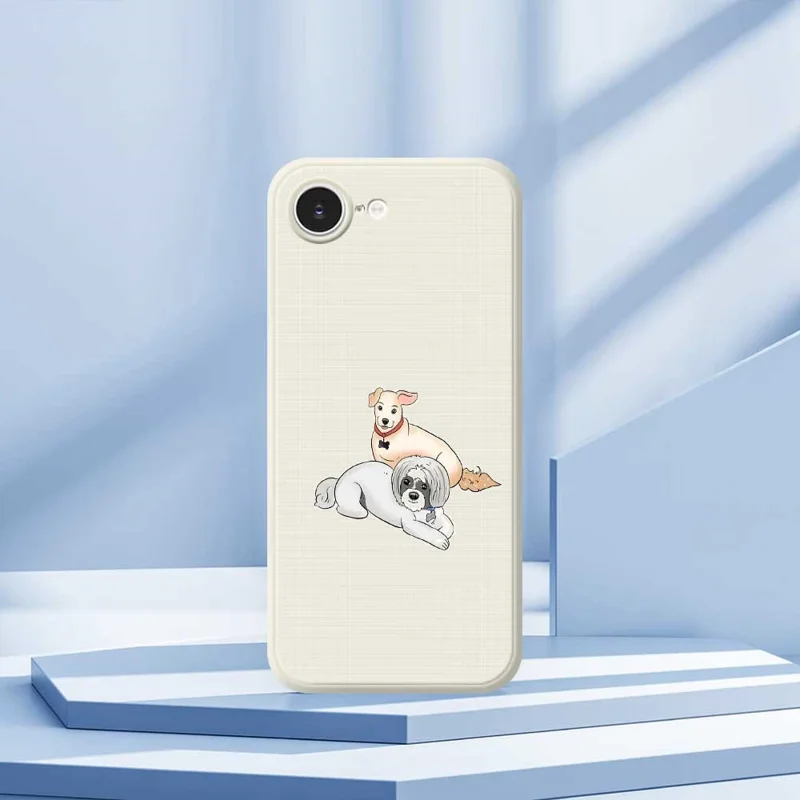 For iPhone 16e Hoesje met Print van Twee Honden Rechte Rand TPU Telefoonhoes - Groen