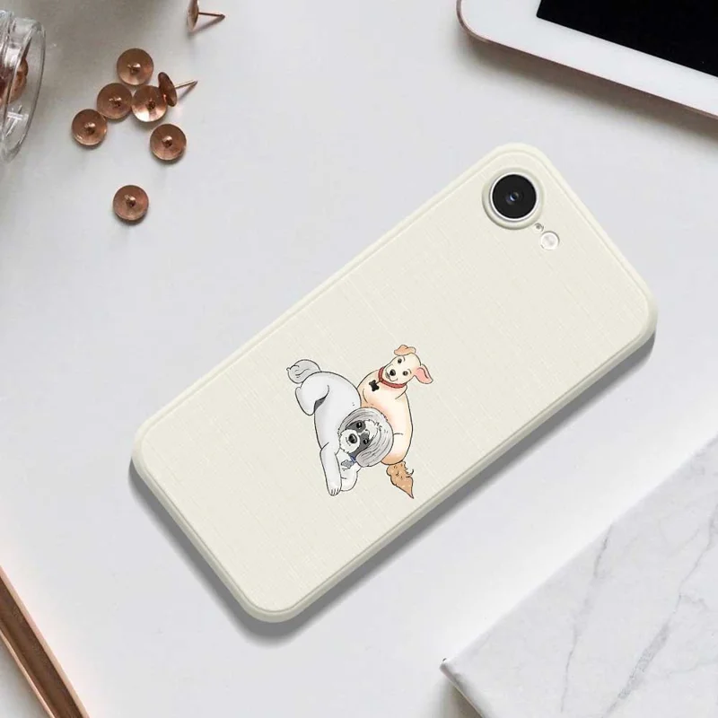 For iPhone 16e Hoesje met Print van Twee Honden Rechte Rand TPU Telefoonhoes - Groen