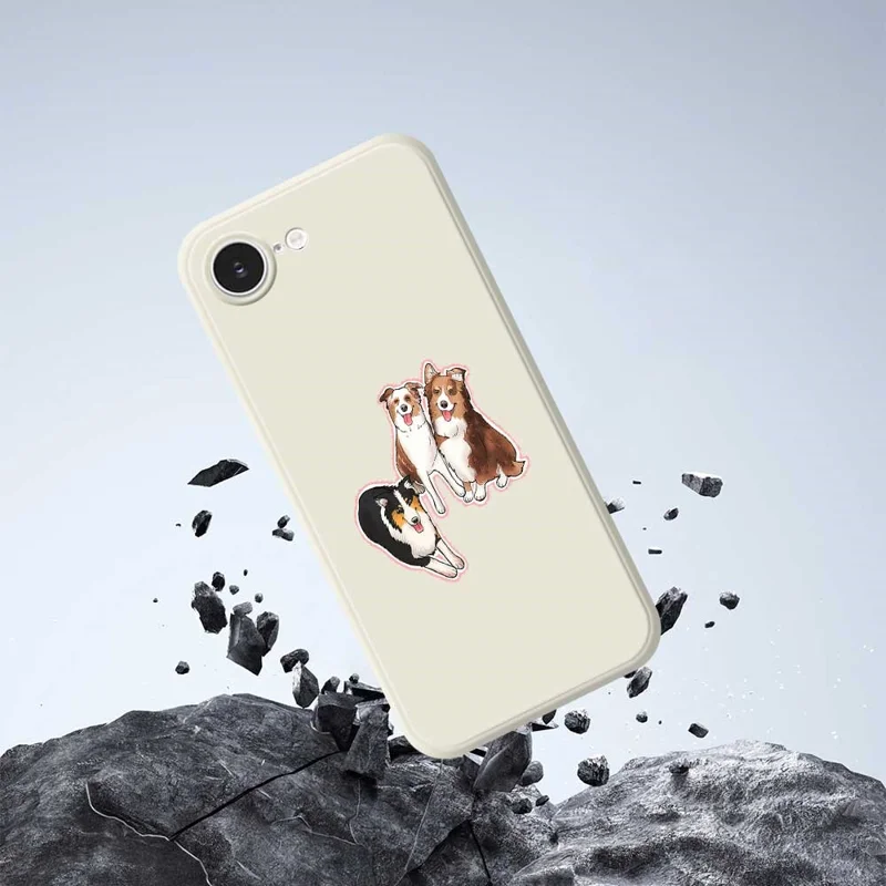 For iPhone 16e Case Three Dogs Pattern Printing Straight Edge TPU Phone Back Cover - Beige