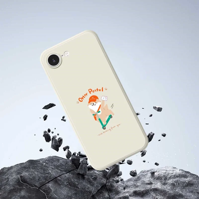For iPhone 16e Case Cute Dog Postman Pattern Printing Straight Edge TPU Phone Back Cover - Beige