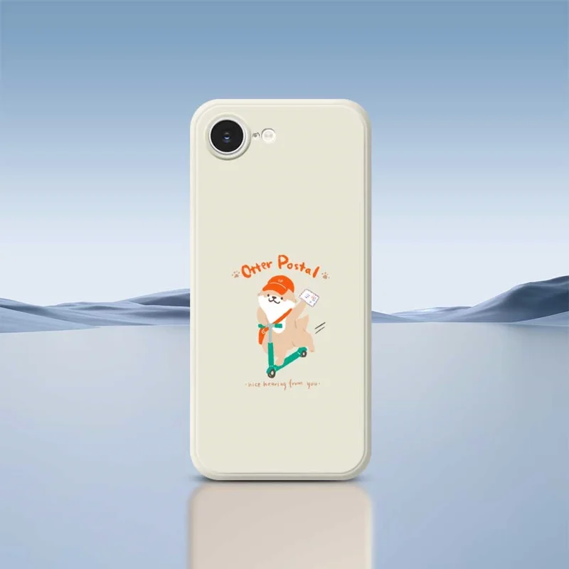 For iPhone 16e Case Cute Dog Postman Pattern Printing Straight Edge TPU Phone Back Cover - Beige