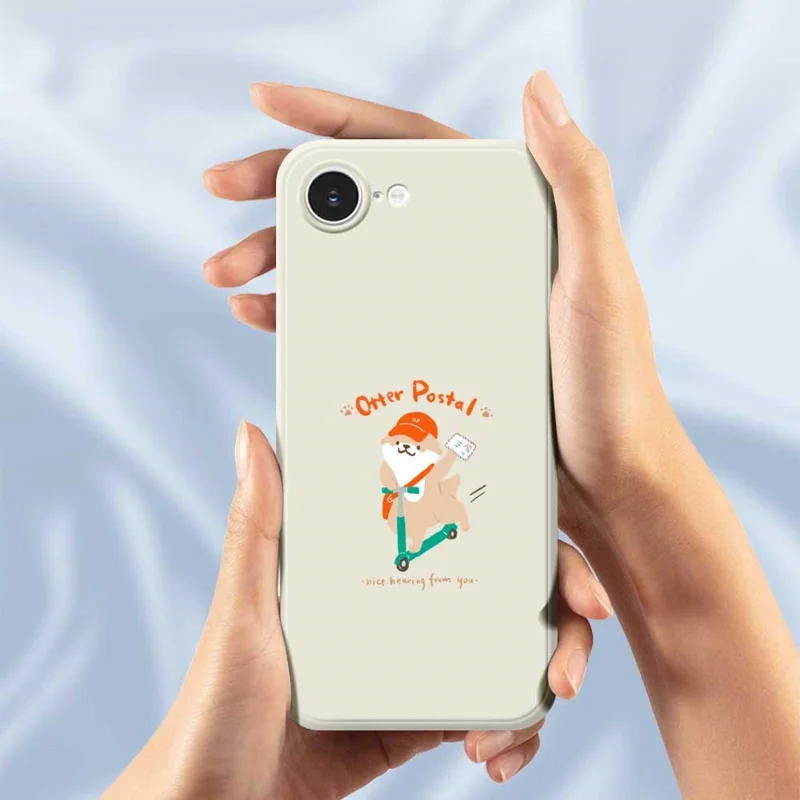 For iPhone 16e Case Cute Dog Postman Pattern Printing Straight Edge TPU Phone Back Cover - Beige