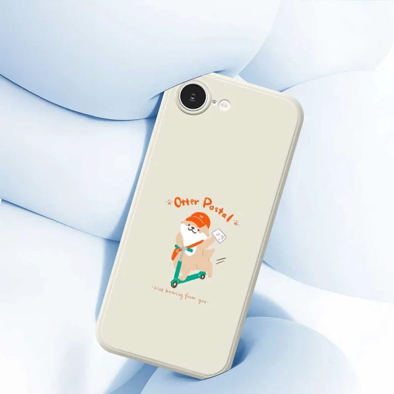 For iPhone 16e Case Cute Dog Postman Pattern Printing Straight Edge TPU Phone Back Cover - Beige