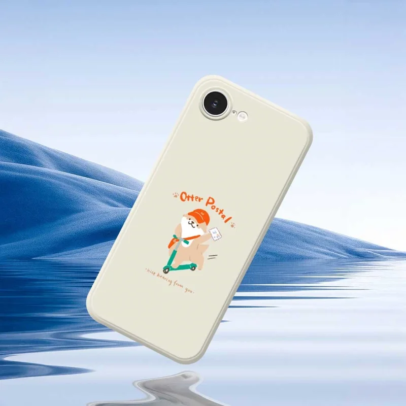 For iPhone 16e Case Cute Dog Postman Pattern Printing Straight Edge TPU Phone Back Cover - Beige