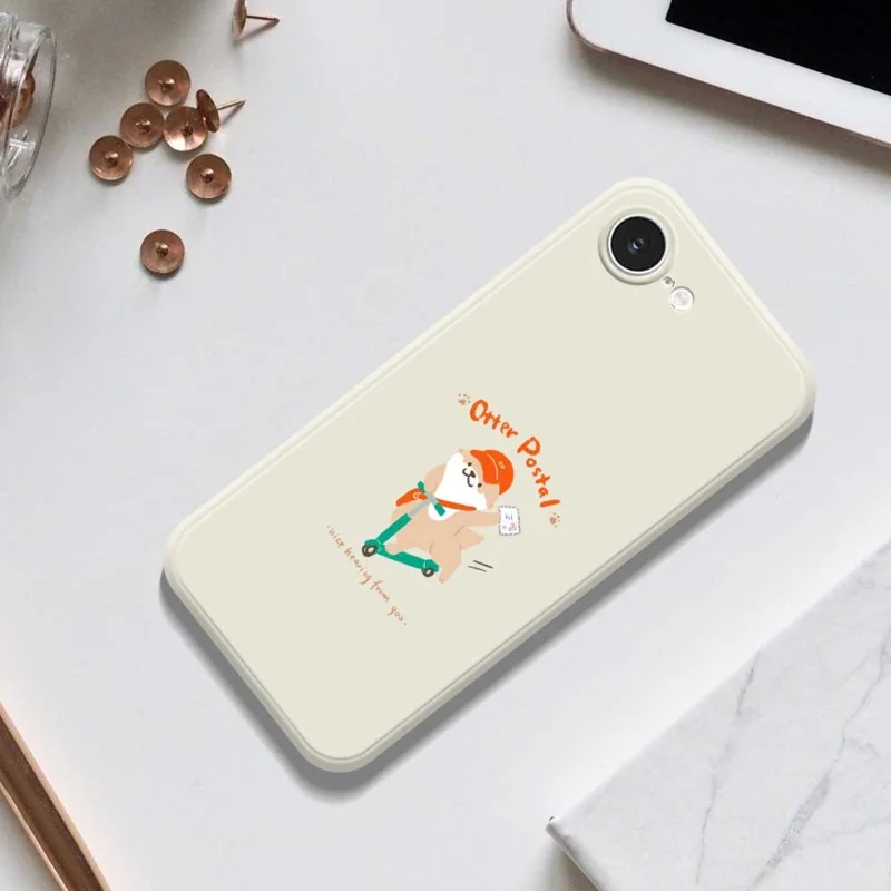 For iPhone 16e Case Cute Dog Postman Pattern Printing Straight Edge TPU Phone Back Cover - Beige