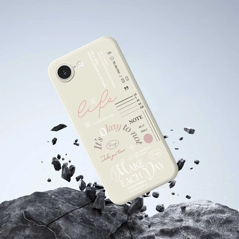 For iPhone 16e Hoesje Make Each Day Patroonbedrukking Rechte Rand TPU Telefoon Achterkant - Zwart