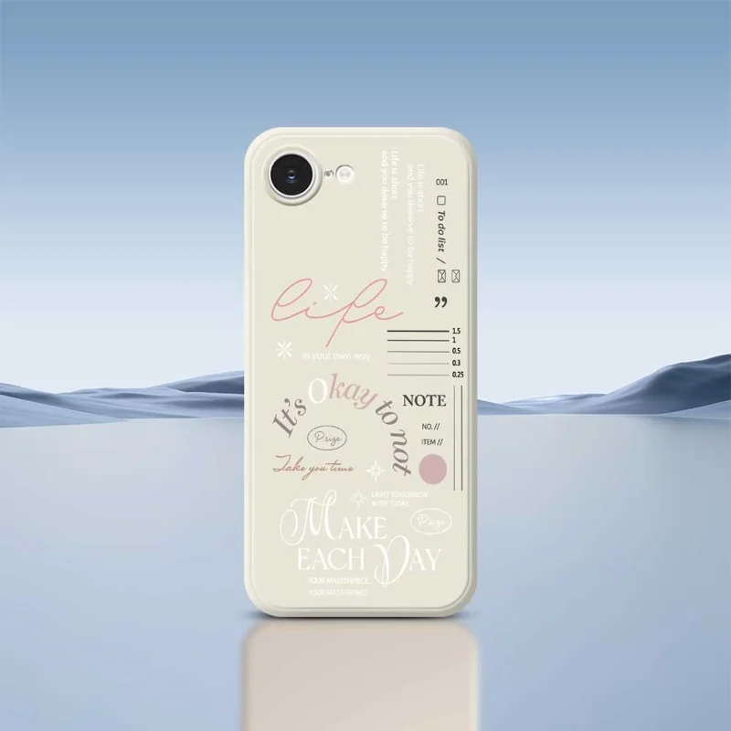 For iPhone 16e Hoesje Make Each Day Patroonbedrukking Rechte Rand TPU Telefoon Achterkant - Zwart