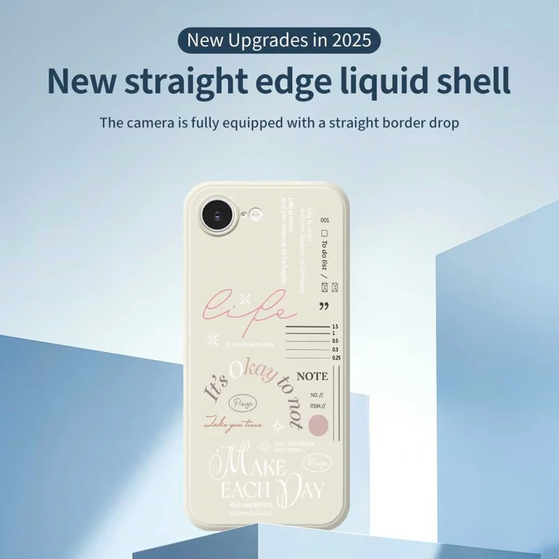For iPhone 16e Hoesje Make Each Day Patroonbedrukking Rechte Rand TPU Telefoon Achterkant - Zwart
