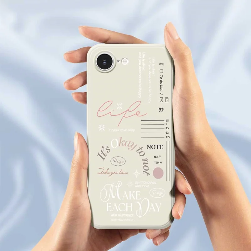 For iPhone 16e Hoesje Make Each Day Patroonbedrukking Rechte Rand TPU Telefoon Achterkant - Zwart
