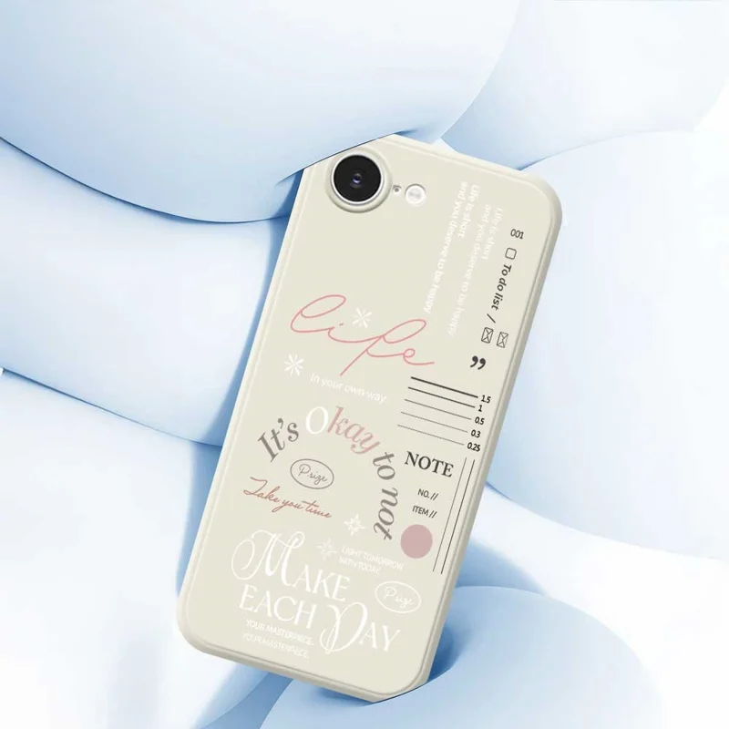 For iPhone 16e Hoesje Make Each Day Patroonbedrukking Rechte Rand TPU Telefoon Achterkant - Zwart
