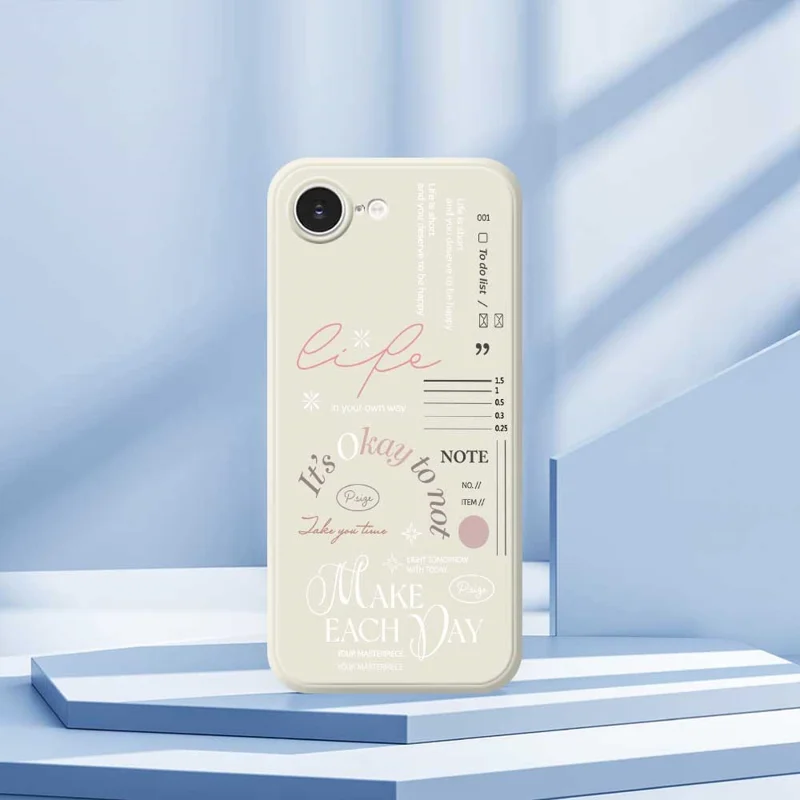 For iPhone 16e Hoesje Make Each Day Patroonbedrukking Rechte Rand TPU Telefoon Achterkant - Zwart