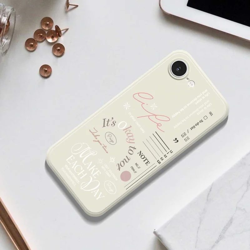 For iPhone 16e Hoesje Make Each Day Patroonbedrukking Rechte Rand TPU Telefoon Achterkant - Zwart