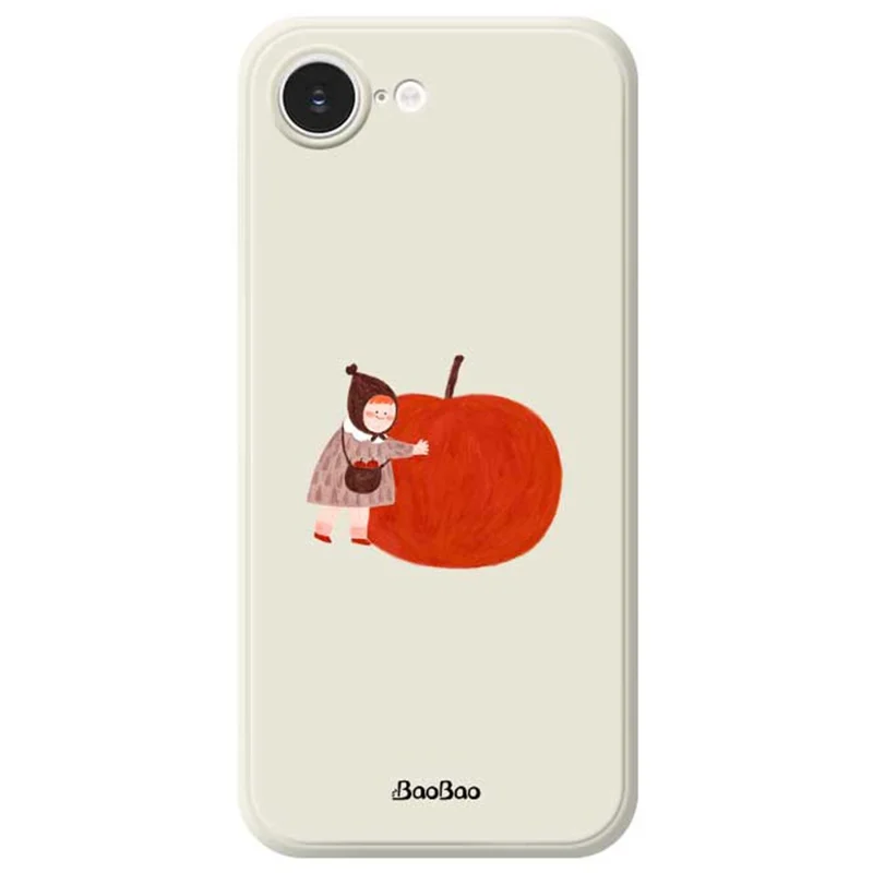 For iPhone 16e Case Hug Red Apple Pattern Printing Straight Edge TPU Phone Back Cover - Beige