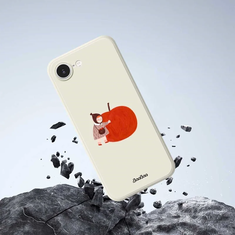 For iPhone 16e Case Hug Red Apple Pattern Printing Straight Edge TPU Phone Back Cover - Beige