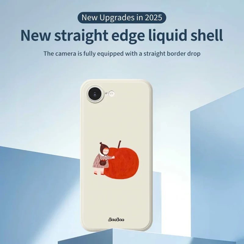 For iPhone 16e Case Hug Red Apple Pattern Printing Straight Edge TPU Phone Back Cover - Beige