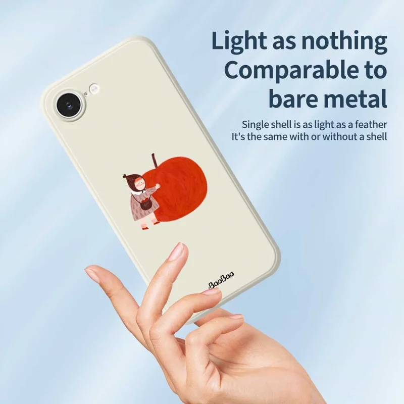 For iPhone 16e Case Hug Red Apple Pattern Printing Straight Edge TPU Phone Back Cover - Beige