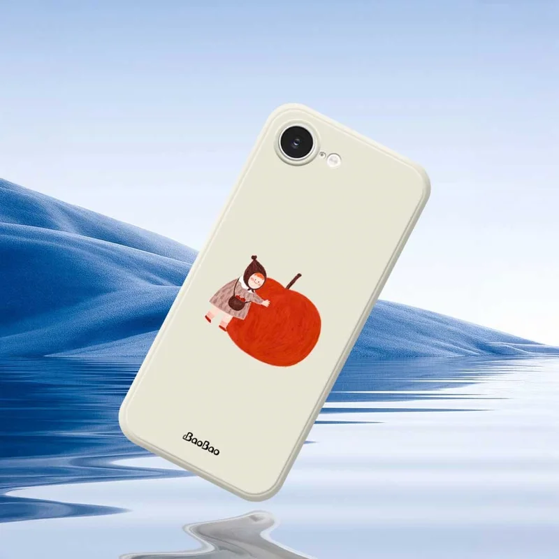For iPhone 16e Case Hug Red Apple Pattern Printing Straight Edge TPU Phone Back Cover - Beige