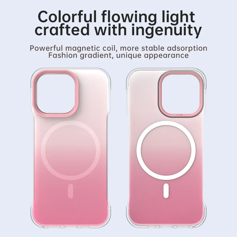 For iPhone 13 Pro Magnetic Case Gradient Design Borderless IMD TPU + PC + PET Phone Cover - Pink
