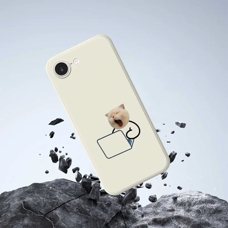 For iPhone 16e Case Working Cat Pattern Printing Straight Edge TPU Phone Back Cover - White