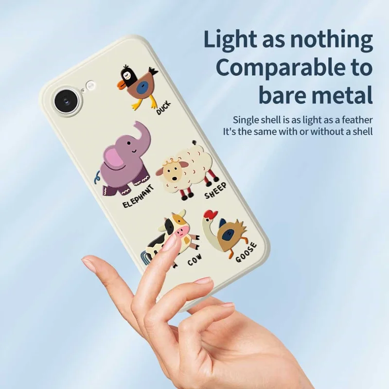 For iPhone 16e Case Five Animals Pattern Printing Straight Edge TPU Phone Back Cover - Beige