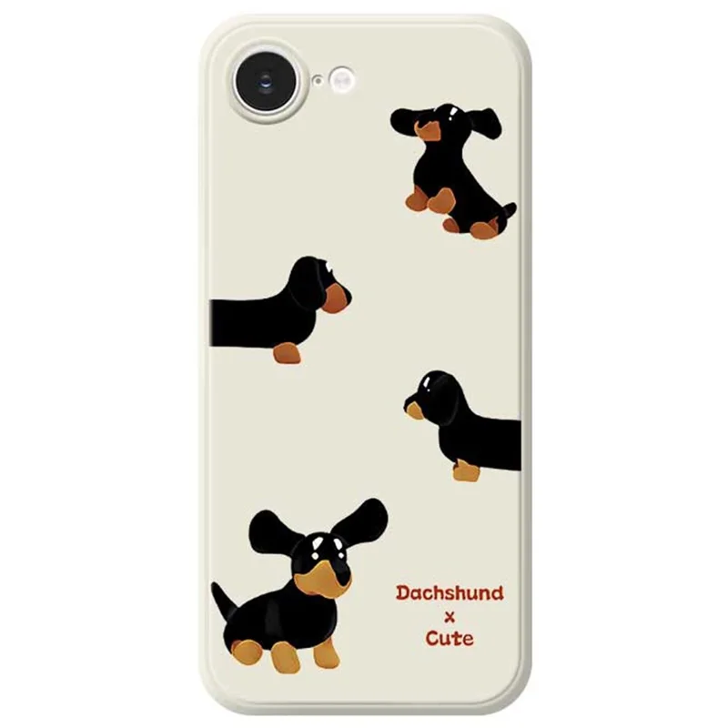 For iPhone 17e / 16e Case 4 Dachshunds Pattern Printing Straight Edge TPU Phone Back Cover - Beige