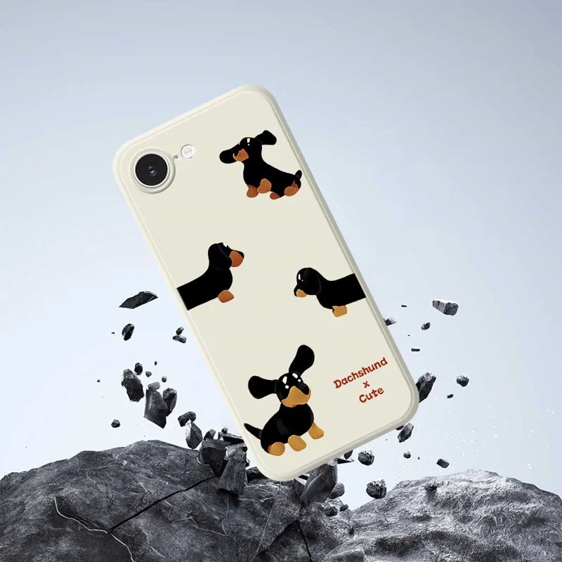 For iPhone 17e / 16e Case 4 Dachshunds Pattern Printing Straight Edge TPU Phone Back Cover - Beige