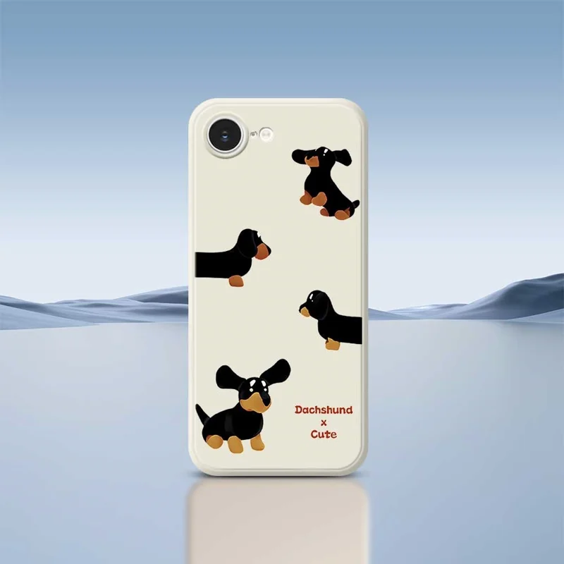 For iPhone 17e / 16e Case 4 Dachshunds Pattern Printing Straight Edge TPU Phone Back Cover - Beige