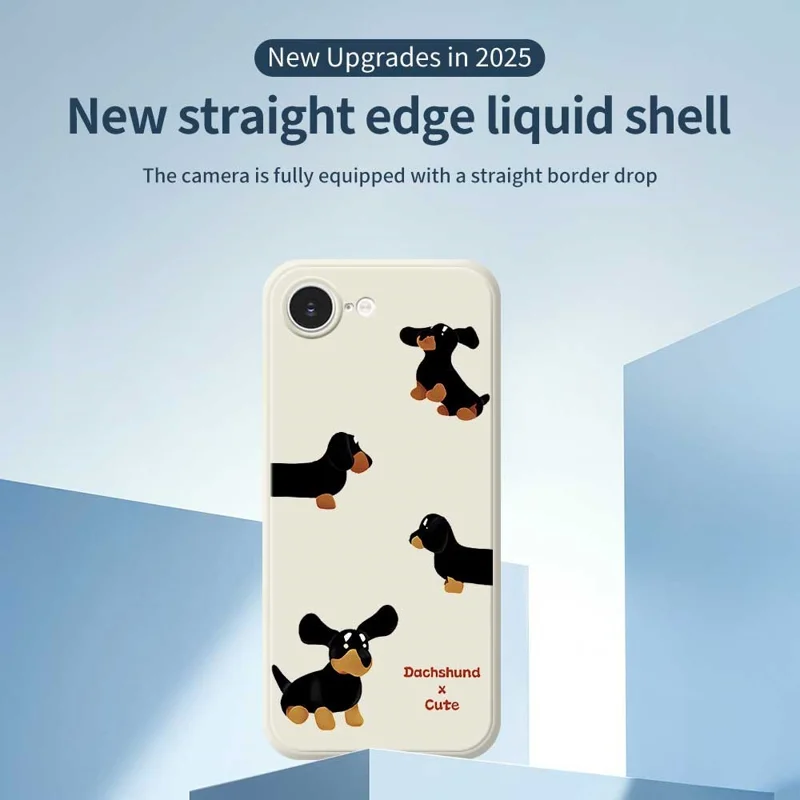For iPhone 17e / 16e Case 4 Dachshunds Pattern Printing Straight Edge TPU Phone Back Cover - Beige