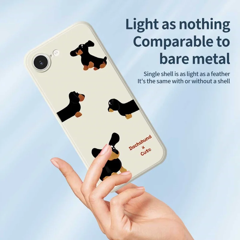 For iPhone 17e / 16e Case 4 Dachshunds Pattern Printing Straight Edge TPU Phone Back Cover - Beige