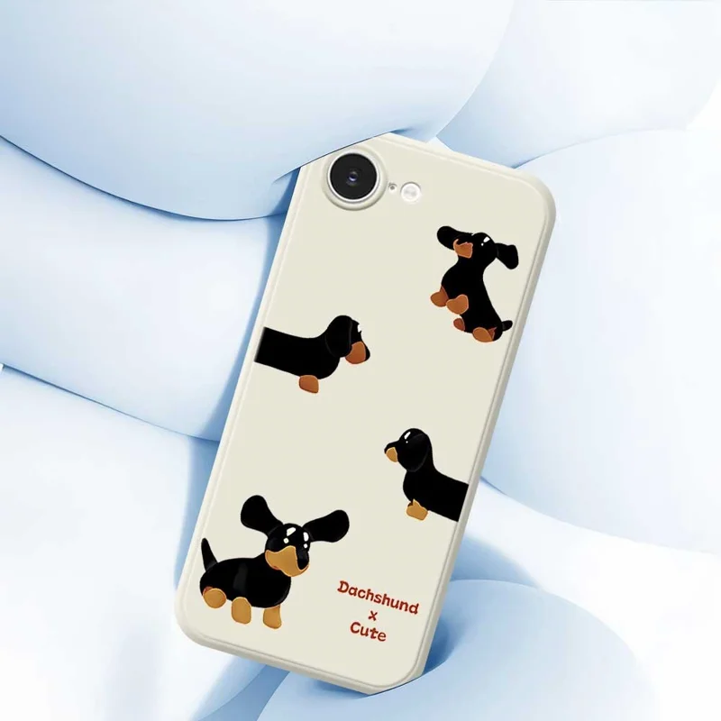 For iPhone 17e / 16e Case 4 Dachshunds Pattern Printing Straight Edge TPU Phone Back Cover - Beige