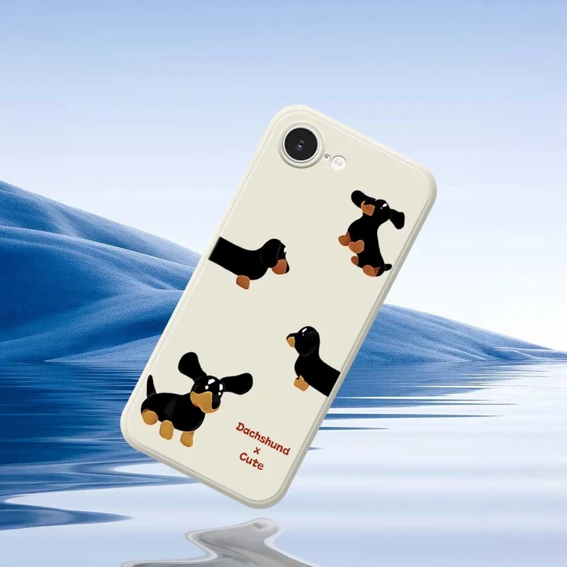 For iPhone 17e / 16e Case 4 Dachshunds Pattern Printing Straight Edge TPU Phone Back Cover - Beige