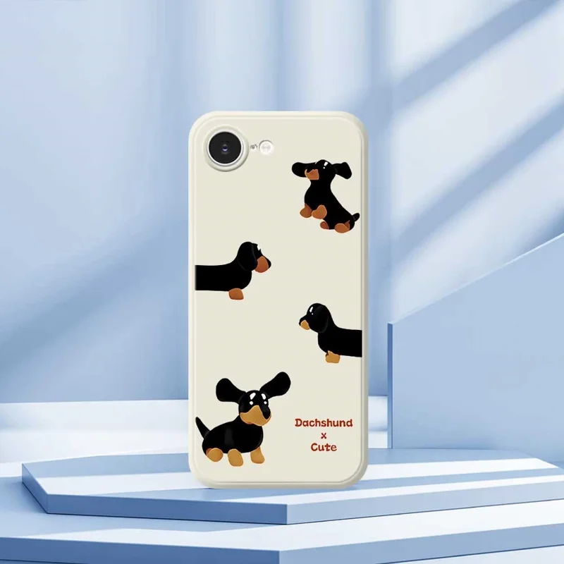 For iPhone 17e / 16e Case 4 Dachshunds Pattern Printing Straight Edge TPU Phone Back Cover - Beige