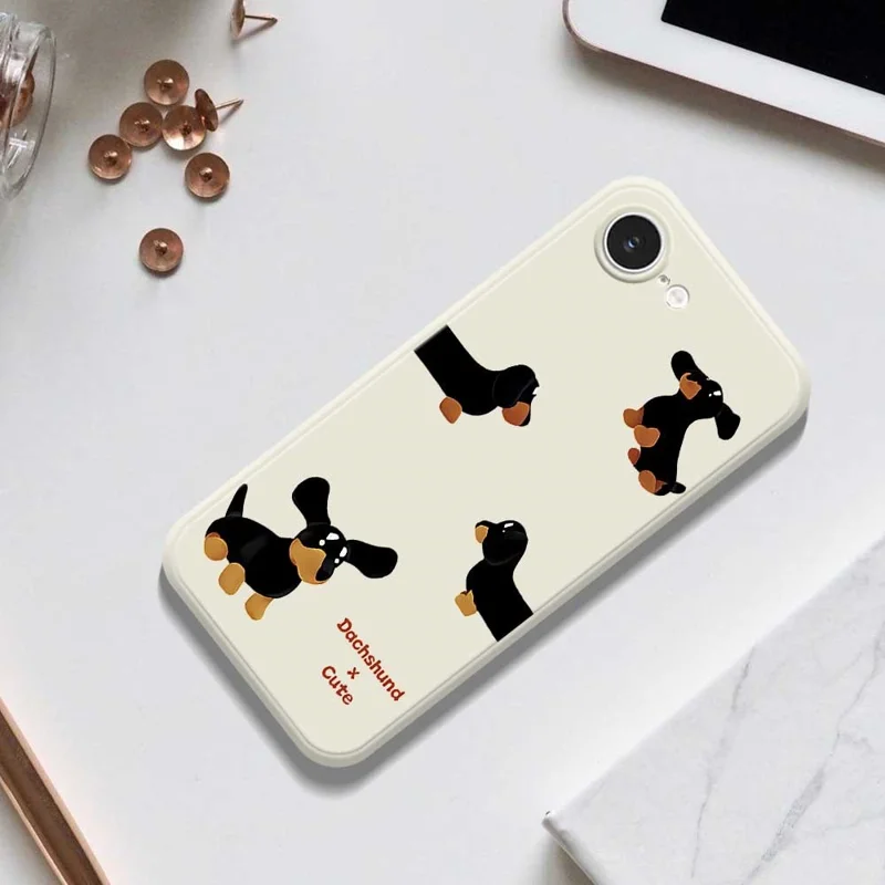 For iPhone 17e / 16e Case 4 Dachshunds Pattern Printing Straight Edge TPU Phone Back Cover - Beige