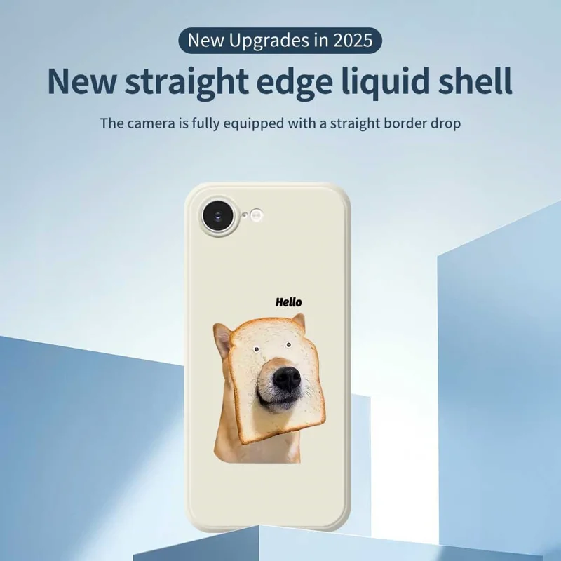 For iPhone 16e Case Toast Dog Pattern Printing Straight Edge TPU Phone Back Cover - Beige
