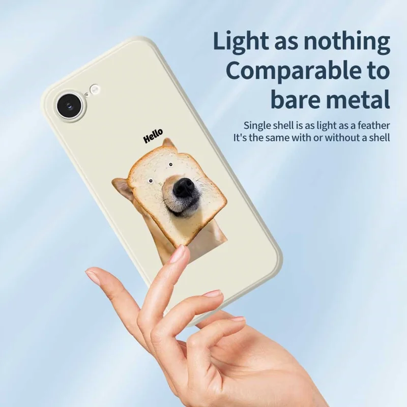 For iPhone 16e Case Toast Dog Pattern Printing Straight Edge TPU Phone Back Cover - Beige