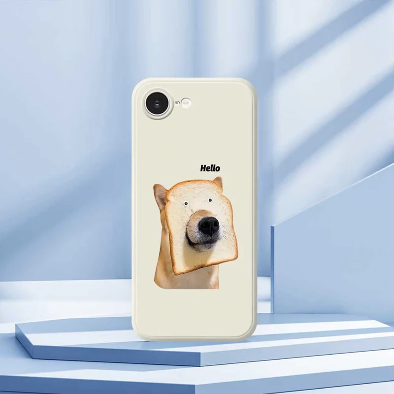 For iPhone 16e Case Toast Dog Pattern Printing Straight Edge TPU Phone Back Cover - Beige