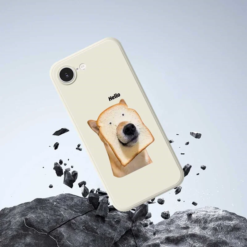 For iPhone 16e Case Toast Dog Pattern Printing Straight Edge TPU Phone Back Cover - Beige