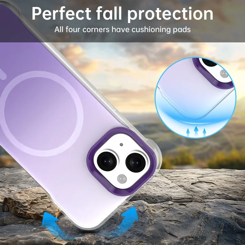 Funda magnética para iPhone 15 Plus / 14 Plus Diseño Degradado Sin Bordes IMD TPU + PC + PET - Morado