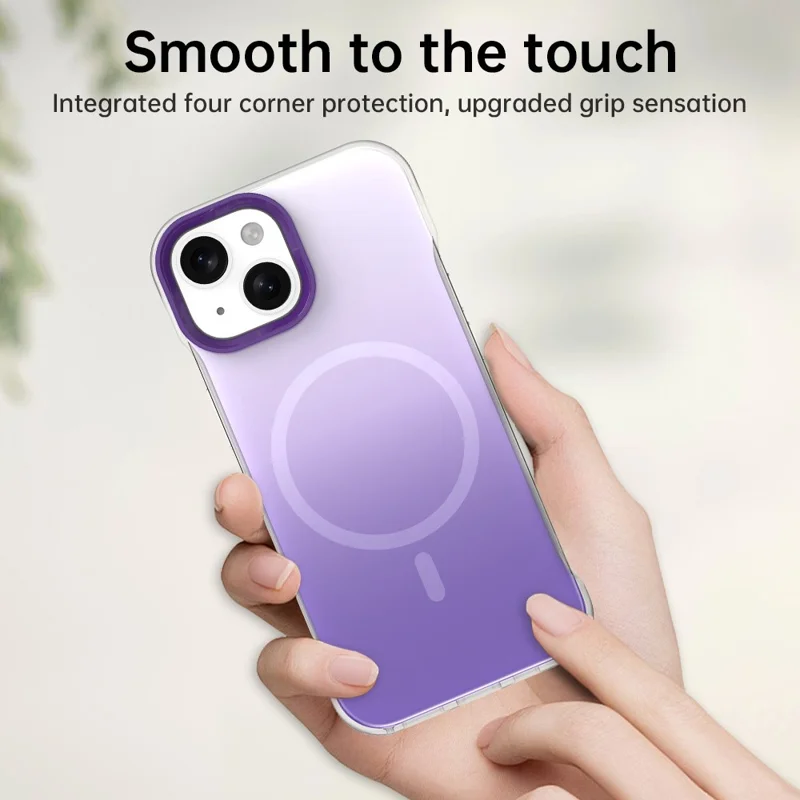 Funda magnética para iPhone 15 Plus / 14 Plus Diseño Degradado Sin Bordes IMD TPU + PC + PET - Morado