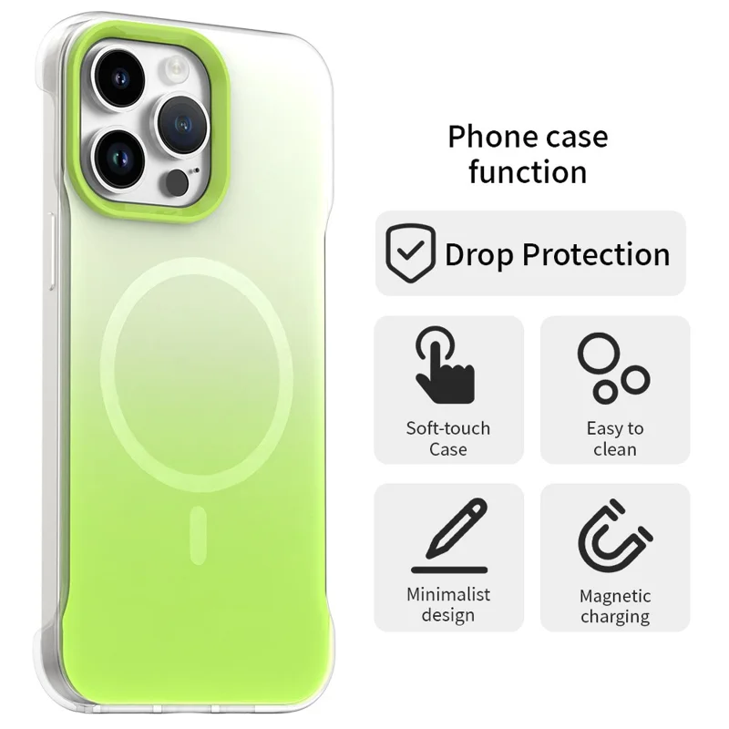 Чехол для iPhone 14 Pro с магнитным креплением, градиентным дизайном и бесшовной IMD-технологией из TPU + PC + PET - Зеленый